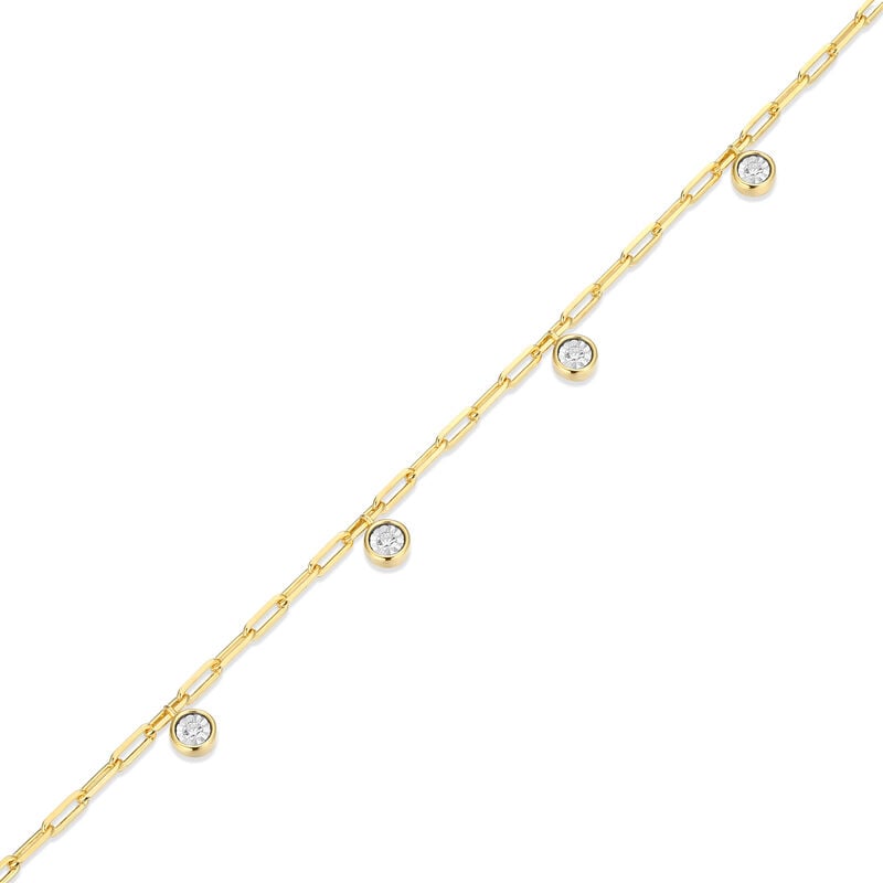 Lab Grown Diamond Dangle Station Mini Paperclip Bracelet in 14K Yellow Gold Plated Sterling Silver image number null
